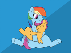 Size: 1200x901 | Tagged: safe, artist:augjodo, rainbow dash, scootaloo, pegasus, pony, digital art, hug, scootalove, sitting