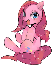 Size: 769x947 | Tagged: dead source, safe, artist:suikuzu, pinkie pie, earth pony, pony, adobe imageready, female, mare, open mouth, simple background, sitting, solo, transparent background, wet mane