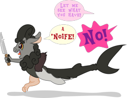 Size: 5166x4000 | Tagged: safe, artist:tentavamp, twilight sparkle, oc, oc:animus, draconequus, shark, sheep, absurd resolution, child, fangs, floppy ears, fluffy, imminent shenanigans, implied danger noodle, knife, leg fluff, meme, noodle, offscreen character, open mouth, running, shadow, shiny, simple background, smiling, solo, sparkles, speech bubble, tail fluff, this will end in tears, transparent background, vector, vine video, wat