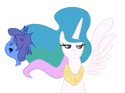 Size: 681x506 | Tagged: safe, artist:ponygoggles, princess celestia, princess luna, alicorn, pony, annoyed, cute, duo, duo female, female, filly, foal, happy, photoshop, simple background, white background, woona