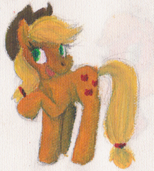 Size: 508x568 | Tagged: safe, artist:ponygoggles, applejack, earth pony, pony, female, mare, raised hoof, solo, traditional art