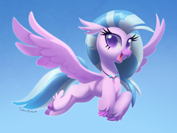 Size: 1506x1130 | Tagged: safe, artist:dawnfire, silverstream, classical hippogriff, hippogriff, season 8, cute, diastreamies, female, flying, smiling, solo