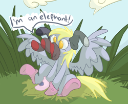 Size: 1982x1611 | Tagged: safe, artist:ponygoggles, derpy hooves, pegasus, pony, clothes, female, grass, mare, no pupils, silly, silly pony, sitting, socks, solo, wardrobe misuse