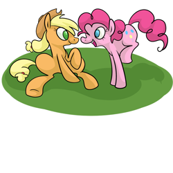 Size: 2000x2000 | Tagged: safe, artist:ponygoggles, applejack, pinkie pie, earth pony, pony, applepie, eye contact, female, happy, high res, lesbian, looking at each other, mare, no pupils, shipping