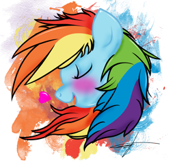 Size: 1674x1590 | Tagged: safe, artist:v-d-k, rainbow dash, pegasus, pony, abstract background, blushing, bust, eyes closed, female, mare, photoshop, portrait, profile, simple background, solo, transparent background