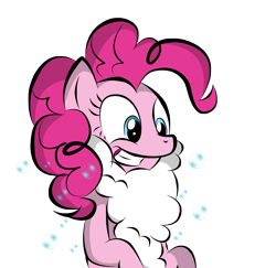 Size: 2506x2436 | Tagged: safe, artist:v-d-k, pinkie pie, earth pony, pony, beard, bubble, female, grin, high res, mare, photoshop, simple background, solo, transparent background