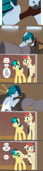 Size: 1280x5082 | Tagged: safe, artist:shinodage, oc, oc only, oc:apogee, oc:delta vee, oc:jet stream, pegasus, pony, ..., clothes, comic, delta vee's junkyard, dialogue, drinking, father and child, father and daughter, female, filly, head pat, hoof hold, male, mare, mother and child, mother and daughter, necktie, parent and child, pat, raised hoof, rocket engine, rocketdyne lr-79, speech bubble, stallion, wing hands