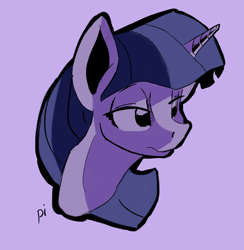 Size: 1280x1313 | Tagged: safe, alternate version, artist:post-it, twilight sparkle, pony, female, lidded eyes, mare, purple background, simple background, solo