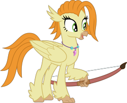 Size: 4946x4000 | Tagged: safe, artist:tentavamp, oc, oc only, oc:swift arrow, classical hippogriff, hippogriff, absurd resolution, arrow, bow (weapon), bow and arrow, commission, female, hippogriff oc, jewelry, necklace, pearl, show accurate, simple background, solo, transparent background, vector, weapon