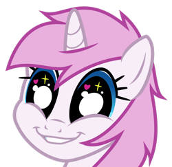 Size: 1280x1246 | Tagged: safe, artist:brisineo, oc, oc only, oc:glimmerlight, pony, unicorn, bust, cute, eye, eyes, female, heart, love, simple background, smiling, solo, stars, transparent background, vector