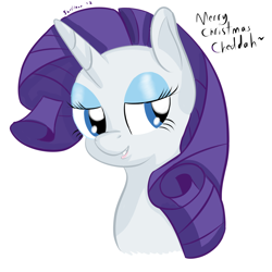 Size: 3000x3000 | Tagged: safe, artist:shelltoon, rarity, pony, unicorn, bust, female, mare, simple background, smiling, solo, text, white background