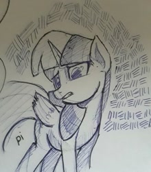 Size: 773x877 | Tagged: safe, artist:post-it, twilight sparkle, twilight sparkle (alicorn), alicorn, pony, female, ink drawing, inktober, mare, monochrome, sketch, solo, traditional art