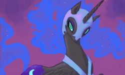 Size: 600x360 | Tagged: safe, artist:karnella, nightmare moon, alicorn, pony, female, head tilt, mare, solo