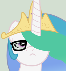 Size: 486x525 | Tagged: safe, artist:toxic-mario, princess celestia, alicorn, pony, anatomically incorrect, female, glasses, gray background, hipster, mare, photoshop, simple background, solo