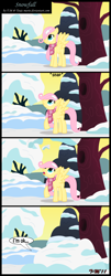 Size: 1338x3311 | Tagged: safe, artist:toxic-mario, fluttershy, pegasus, pony, clothes, comic, female, filly, foal, photoshop, scarf, snow, solo, tree