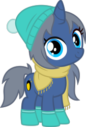 Size: 4000x5932 | Tagged: safe, artist:tentavamp, oc, oc only, oc:blue moon, pony, unicorn, boots, clothes, female, filly, looking at you, scarf, shoes, simple background, smiling, solo, transparent background, vector, winter outfit