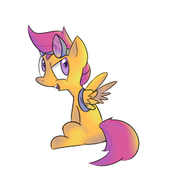 Size: 1000x1000 | Tagged: dead source, safe, artist:spanish-scoot, scootaloo, pegasus, pony, female, filly, goggles, simple background, sitting, solo, transparent background