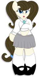 Size: 3534x6976 | Tagged: safe, artist:digiqrow, oc, oc only, oc:dizzy strings, earth pony, pony, bipedal, clothes, cute, female, high heels, mary janes, moe, necktie, pigtails, pleated skirt, shoes, simple background, skirt, socks, solo, transparent background, vector