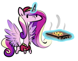 Size: 995x775 | Tagged: safe, artist:lockheart, princess cadance, alicorn, pony, cadance's pizza delivery, clothes, female, food, glowing horn, hat, long neck, magic, mare, peetzer, pizza, pizza box, simple background, solo, spread wings, telekinesis, white background, wings