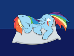 Size: 1500x1125 | Tagged: safe, artist:augjodo, rainbow dash, pegasus, pony, colored, digital art, eyes closed, female, mare, pillow, simple background, sleeping