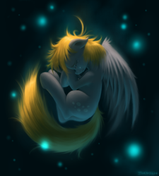 Size: 3000x3333 | Tagged: dead source, safe, artist:swaetshrit, derpy hooves, pegasus, pony, crying, detailed, epic derpy, eyes closed, female, fetal position, floppy ears, fluffy, high res, mare, messy mane, sad, solo, spread wings