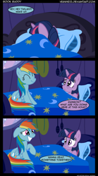 Size: 1334x2399 | Tagged: dead source, safe, artist:veggie55, rainbow dash, twilight sparkle, pegasus, pony, unicorn, adorkable, bed, comic, cute, dashabetes, dork, female, mare, paint.net, rainbow dork, reading, twiabetes