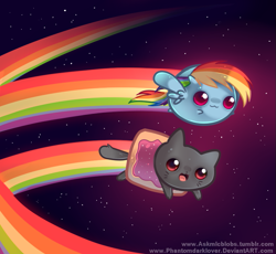 Size: 749x690 | Tagged: dead source, safe, artist:pekou, rainbow dash, pegasus, pony, ask my little chubbies, :3, chubbie, crossover, cute, dashabetes, double rainbow, flying, nyan cat, nyan dash, open mouth, rainbow, smiling, space, stars