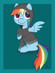 Size: 1325x1767 | Tagged: safe, artist:augjodo, rainbow dash, pegasus, pony, clothes, colored, digital art, female, hoodie, mare, sitting