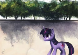 Size: 925x648 | Tagged: dead source, safe, artist:raikoh, twilight sparkle, unicorn twilight, pony, unicorn, female, mare, photoshop, solo, tree, wall