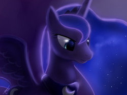 Size: 1024x768 | Tagged: safe, artist:raikoh, princess luna, alicorn, pony, bust, colored pupils, female, mare, solo