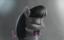 Size: 1440x900 | Tagged: safe, artist:raikoh, octavia melody, earth pony, pony, bust, clip studio paint, eyes closed, female, gradient background, mare, portrait, solo