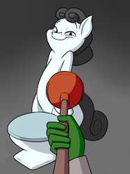 Size: 1000x1335 | Tagged: safe, artist:anontheanon, oc, oc only, oc:anon, oc:kohlette, human, object pony, original species, toilet pony, but why, cursed image, hand, knife cat, plunger, ponified, ponified animal photo, smiling, toilet, wat, what has science done