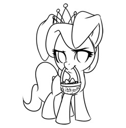 Size: 428x433 | Tagged: safe, artist:rizcifra, diamond tiara, earth pony, pony, accessory, bunny ears, easter, easter basket, easter egg, monochrome, mouth hold, solo, tiara