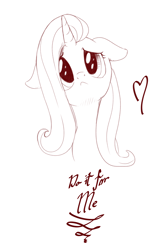 Size: 1130x1710 | Tagged: safe, artist:brisineo, oc, oc:cherry sundae, pony, unicorn, fallout equestria, fallout equestria: broken bonds, bust, fanfic art, female, floppy ears, head tilt, heart, lineart, mare, pleading, portrait, solo