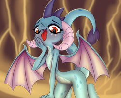 Size: 2000x1620 | Tagged: safe, artist:rockset, princess ember, dragon, dragoness, female, looking at you, open mouth, solo, wings