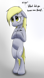 Size: 1600x2800 | Tagged: dead source, safe, artist:phon-e, derpy hooves, pegasus, pony, bipedal, crying, female, floppy ears, gradient background, mare, sad, solo