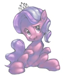 Size: 494x579 | Tagged: safe, artist:conoghi, diamond tiara, earth pony, pony, accessory, female, filly, open mouth, sitting, solo, tiara