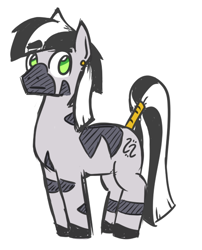 Size: 474x587 | Tagged: safe, artist:jargon scott, oc, oc:zeta, zebra, ear piercing, earring, jewelry, male, piercing, quadruped, simple background, tail wrap, white background