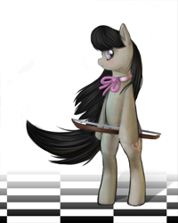 Size: 900x1125 | Tagged: safe, artist:mewball, octavia melody, earth pony, pony, bipedal, bow (instrument), cello bow, female, mare, photoshop, profile, solo