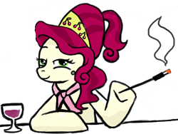 Size: 2943x2218 | Tagged: artist needed, source needed, safe, cherry jubilee, earth pony, pony, alcohol, cigarette, cigarette holder, female, food, glass, high res, mare, paint.net, smoking, solo, wine