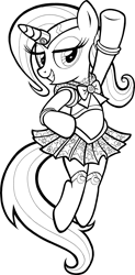 Size: 1621x3300 | Tagged: safe, artist:tygerbug, trixie, pony, unicorn, bipedal, clothes, costume, crossover, female, mare, monochrome, photoshop, sailor moon, sailor scout, simple background, solo