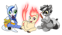 Size: 2580x1450 | Tagged: safe, artist:camo-pony, artist:mkogwheel, artist:pabbley, oc, oc only, oc:bandy cyoot, oc:yule log, pony, 2019 community collab, derpibooru community collaboration, mundane utility, ponyta, simple background, transparent background