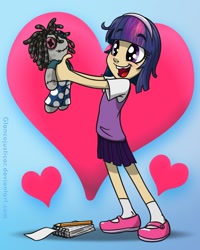 Size: 1024x1280 | Tagged: safe, artist:glancojusticar, smarty pants, twilight sparkle, human, adorkable, child, clothes, cute, dork, dreadlocks, female, humanized, mary janes, miniskirt, rasta, school uniform, schoolgirl, skirt, socks, tooth gap, twiabetes, younger