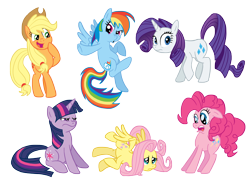 Size: 2338x1700 | Tagged: safe, artist:glancojusticar, applejack, fluttershy, pinkie pie, rainbow dash, rarity, twilight sparkle, unicorn twilight, earth pony, pegasus, pony, unicorn, female, mane six, mare, photoshop, simple background, transparent background