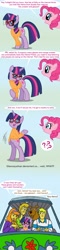 Size: 540x2250 | Tagged: safe, artist:glancojusticar, pinkie pie, twilight sparkle, earth pony, pony, unicorn, bipedal, clothes, comic, crossover, daphne blake, dialogue, eyes closed, female, fred jones, glasses, male, mare, open mouth, purple text, raised hoof, scooby doo, shaggy rogers, smiling, speech bubble, sweater