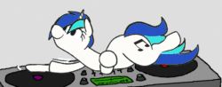 Size: 669x262 | Tagged: safe, artist:anontheanon, artist:jargon scott, edit, dj pon-3, vinyl scratch, pony, unicorn, animated, bouncing, cute, edited gif, female, flailing, frame by frame, funny, gif, gray background, headbang, hilarious, hoofy-kicks, majestic as fuck, mare, missing accessory, nonsense, not salmon, party, prone, rave, ridiculous, silly, silly pony, simple background, smiling, solo, the flopple, the worm, turntable, vinylbetes, wat, wide eyes