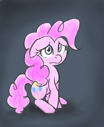 Size: 390x475 | Tagged: safe, artist:jessy, pinkie pie, earth pony, pony, female, floppy ears, mare, sad, sitting, solo