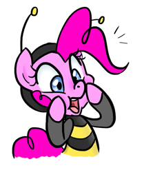 Size: 511x611 | Tagged: safe, artist:jessy, pinkie pie, bee, earth pony, pony, animal costume, bee costume, clothes, costume, female, mare, simple background, solo, surprised, white background