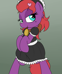 Size: 1000x1200 | Tagged: safe, artist:datte-before-dawn, derpibooru exclusive, oc, oc:zanthea, earth pony, pony, beauty mark, bedroom eyes, clothes, cute, heterochromia, maid, maid headdress, medallion, solo