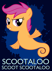 Size: 4629x6374 | Tagged: safe, artist:maximillianveers, artist:tygerbug, scootaloo, sea pony, seahorse, absurd resolution, cute, cutealoo, female, hilarious in hindsight, photoshop, pun, seapony scootaloo, shoo be doo, solo, vector